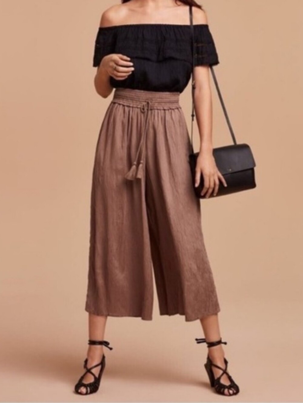 Aritzia Wilfred Nanterre Cropped Wide Leg High Waist Crinkled Boho Pants Size M